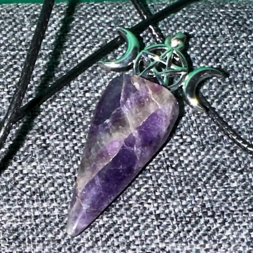 Natural Amethyst Inlay Pendulum Star Moon Pendant